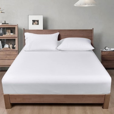 100% Garment Washed Cotton Fitted Sheet Twin Size (99cm x 190cm), Cozy Cloud Soft Linen Bottom Sheet, Deep 40cm Pocket, Easy Fit and Breathable, White