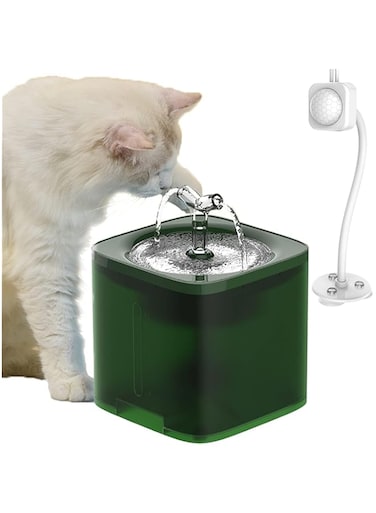 ALMEKAQUZ 2L Super Quiet Automatic Cat Water Fountain with Auto-Sensing &amp; Power-Off, Dog/Cat Pet Drinking Fountain, Includes 5 Replacement Filters