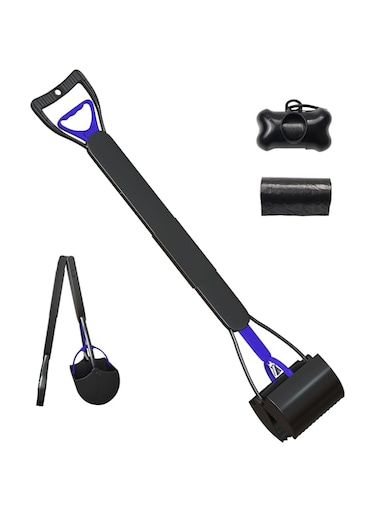 WESTCH 32" Pooper Scooper with Long Handle for Large Dogs Foldable Portable Durable Pet Waste Pick Up Tool for Easy Cleaning No Need to Bend Over + 20 Dog Poop Bags (Blue)