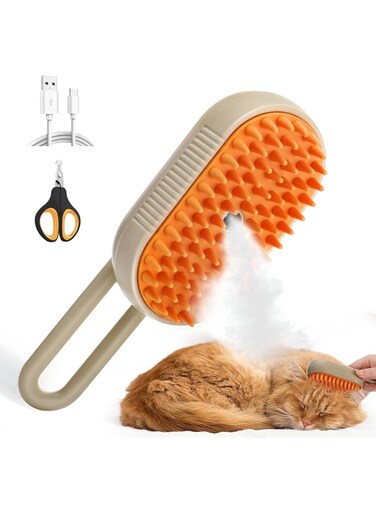 Tingyee Cat Steam Brush and Pet Nail Clipper, Steamy Cat Brush for Pet Hair Shedding and Grooming, Foldable Handle Cat Steamer Brush for for Indoor Cats