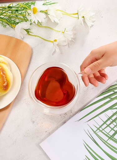 250 ML Borosilicate Double Wall Heart Shaped Cup for Tea, Coffee, Espresso etc, Romantic Valentine's Day Gift for Couples, Him &amp; Her
