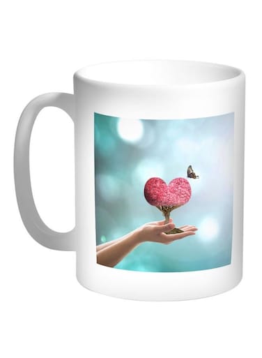 Heart Printed Coffee Mug White/Red/Green 11ounce