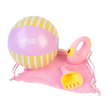 Quut Garden Set &ndash; Banana Pink 3-Piece Kids Outdoor Toy (Rake, Watering Can &amp; Ball) for Sandpit, Garden, Beach &amp; Backyard Play