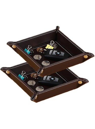 THMINS 2 Pack Valet Tray, Nightstand Organizer, Dresser Organizer, Mens Jewelry Box, Valet Charging Station, Faux Leather Valet Tray for Men and Women