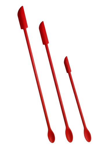 3 Pack Mini Silicone Spatula Set - Thin Scrapers for Jars, Bottles &amp; Cosmetics (Red)