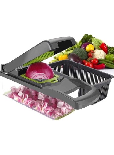 in 1 Vegetable Chopper, Multifunctional Mandoline Slicer Dicer Household Kitchen for Onion, Garlic, Carrot, Potato, Tomato, Fruit, Salad 7 Stainless Steel Blades