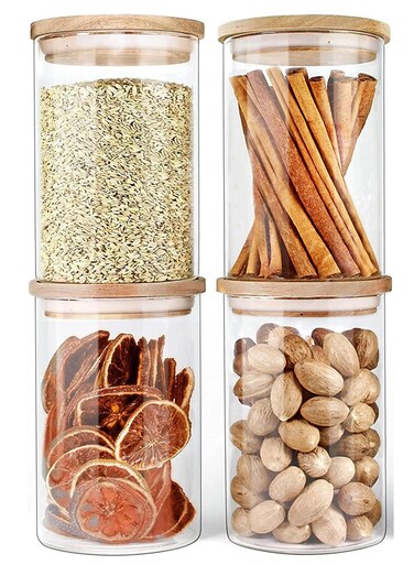 piece Glass Storage Jar with Bamboo Lids,Glass Airtight Canisters sets,Spice Jar, Pantry Organization and Storage Containers Ideal for Sugar, Coffee, Cookie, Candy,Cereals (1000ml/35.2 oz)