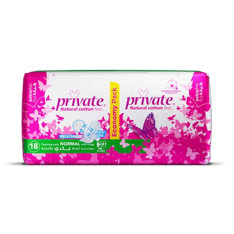 Private Extra Thin Normal Sanitary Pads With Wings White 18 Pads