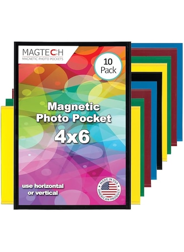 Magtech Magnetic Photo Pocket Picture Frame, Color Pops, Holds 4x6 Inch Photos, 10 Pack Assorted Colors (94610)