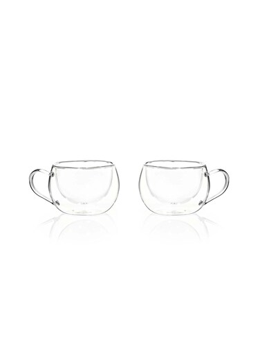 Smile 2 Pieces Double Walled Glass Coffee And Tea Cup