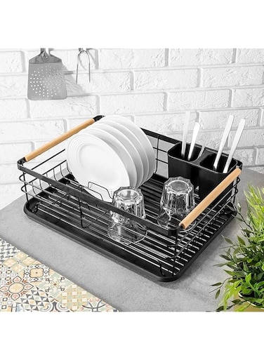 TAME Dish Drying Rack, Dish Rack for Kitchen Counter, Kitchen Dish Drying Rack with Drainboard &amp; Utensil Holder, Multifunctional Dish Rack, 15.7"L&times; 11.8"W&times; 5.5"H (black)