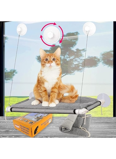 S2C Cat Window Bed, Perch Window Seat Suction Cups Space-Saving Cat Hammock Pet Resting Seat Safety Cat Shelves - Offering 360-degree Sunbathing for Cats up to 22 kgs (WITHOUT CUSHION)