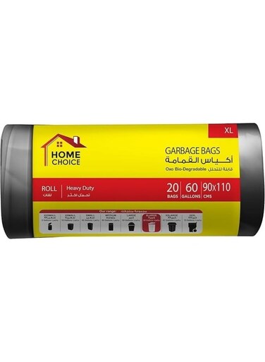 CHOICE 60 Gallons, Pack of 20- Pieces, Size 90*110 cm, Heavy Duty Bio-degradable Garbage Bags Roll , Bin Liners