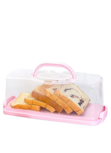 MahMir&reg; Plastic Rectangular Bread Box with Portable Handle, Loaf Cake Storage Container Box for Storing Banana Bread,Pumpkin Bread (Pink)