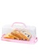 MahMir&reg; Plastic Rectangular Bread Box with Portable Handle, Loaf Cake Storage Container Box for Storing Banana Bread,Pumpkin Bread (Pink)