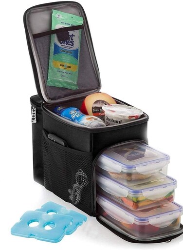 Lunch Bag Insulated Cooler Lunch Box 3 Compartment, Strong SBS Zippers Includes 3 Meal Prep Lunch box Containers and 2 Ice Packs