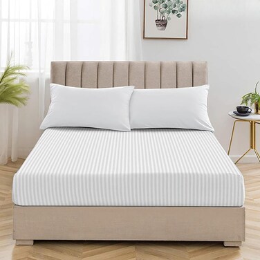 CRAFT Foamcraft&Acirc;&reg; Striped Deep Pocket Fitted Sheet - Wrinkle-Free Microfiber, Elastic Closure for Deep Mattresses, Queen Size