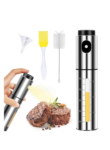 Sprayer Dispenser,Vinegar Sprayer,Dressing Spray with Brush Portable,Grilling Olive Oil Glass Bottle 100ml,Premium 304 Stainless Steel,for Kitchen,Cooking,Salad,Bread Baking,BBQ
