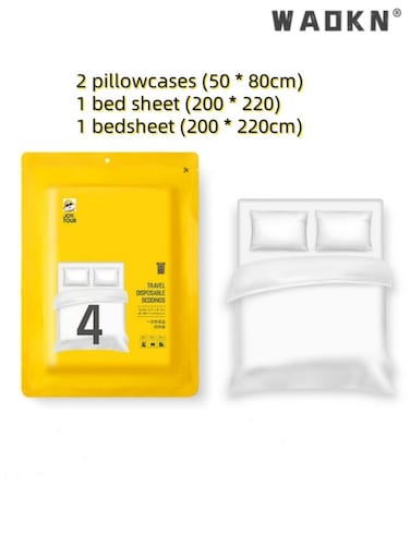 4 Piece Travel Disposable Bedding Set,SMS Material Double People Disposable Bedding Sheets, Sheet for Business Travel Hotel Trip Outdoor Camping, 1 Quilt Covers, 1 Bed Sheet and 2 Pillow Cases