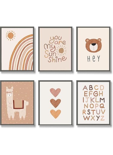 Quzenu Baby Nursery Wall Decor Boho Sunshine Abstract Wall Art Pictures Canvas Prints for Baby Room Girl Nursery Wall Decor Sweet Design Boho Wall Art Posters Unframed
