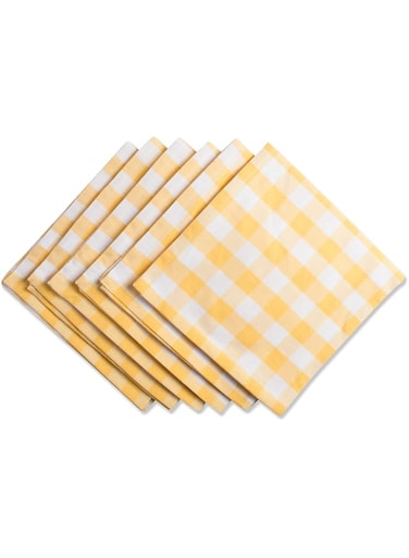 DII Checkered Tabletop Collection 100% Cotton, Machine Washable, Napkin Set, 20x20, Yellow, 6 Piece