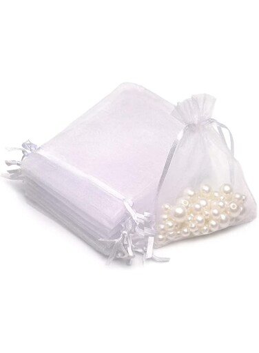 DELFINO Sheer Organza Bags, 100 Pcs (7 x 9 cm) Favor Silk Candy Bags, White Jewellery Bags Small for Jewellery Gift Sugar Coins Seeds Storage Wedding Pouch Bags
