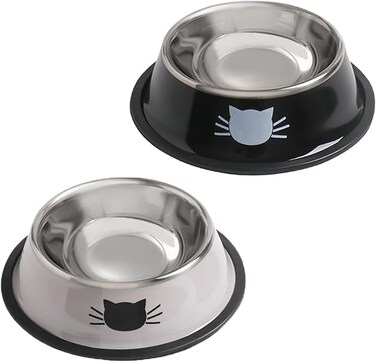 Rapsrk Stainless Steel Cat/Dog Bowls with Rubber Base Non-Slip Kitten/Rabbit/Puppy Dish,Pets Feeder Bowl and Water Bowl