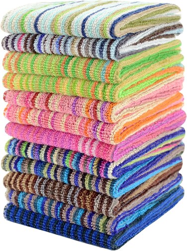 Kitchen Dish Cloths, 100% Cotton Kitchen Hand Towel, Quick Drying Highly Absorbent Tea Towel 12 Pack, Reusable Dish Cleaning Cloth, 8.5 x 8.5 Inches, Multicolor, Random Match