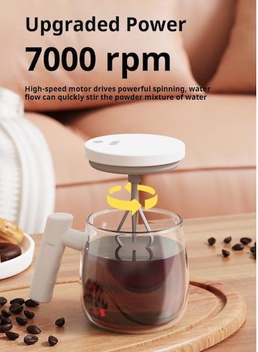 Coffee Mug Electric High Speed Stirring Mug with Lid, TYPE-C Rechargeable Coffee Stirring Borosilicate Glass Stirring Mug