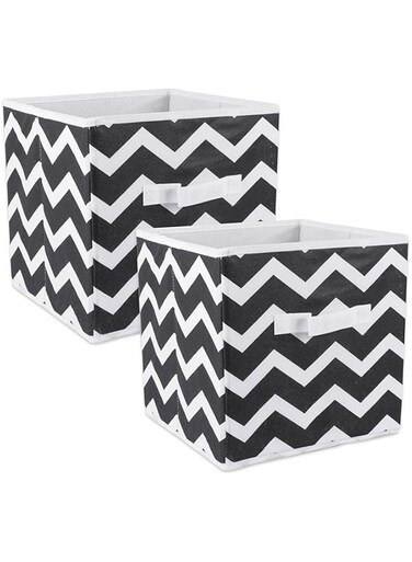 Dii Non Woven Polyester Storage Bin, Chevron, Black, Small Set Of 2