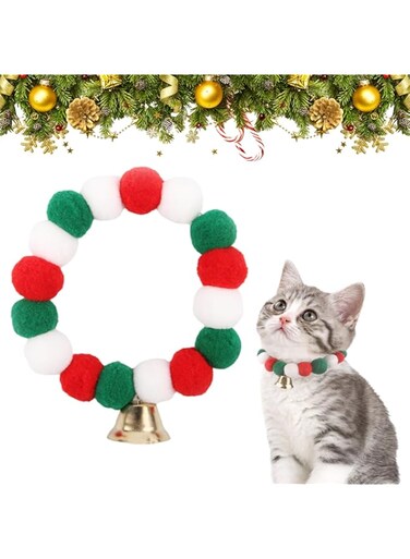 Christmas Cat Collar, Christmas Pet Collar with Bell, Hair Ball, Pet Bandana, Scarf, Christmas Costume Accessories, Cat Scarf, Puppies, Wool Ball, Necklace, Neck Ring for Small Dogs, Cats