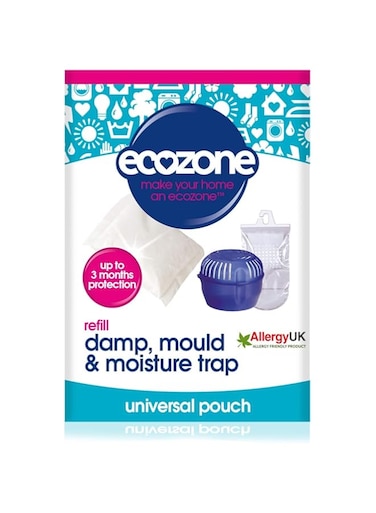 Ecozone Dehumidifier Refill Pouch, Damp, Mould &amp; Moisture Absorber for Portable Re-Usable Device Trap, 3 months Protection for Bedroom, Bathroom, Garage, Kitchen &amp; Caravan, Vegan Friendly (Single)