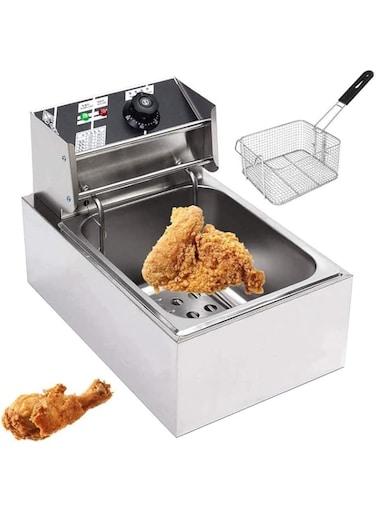 TOMVAES Electric Deep Fryer, Frying Machine,Household Fryer,Stainless Steel Countertop Single Tank Deep Fryer w/Fryer Basket, for French Fries Fried Chicken Donuts and More(6L)