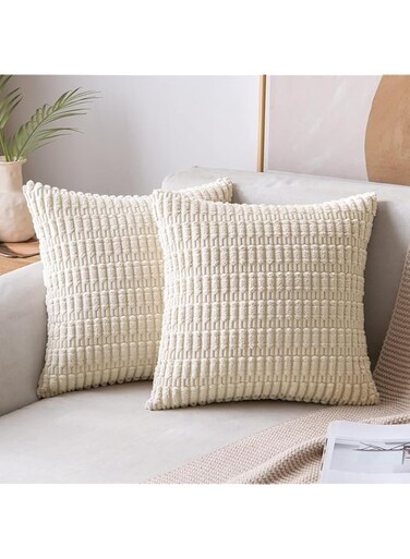 LuminLi Pack of 2 Corduroy Decorative Throw Pillow Covers18x18Inch Soft Boho Striped Pillow Covers Modern Farmhouse Christmas Home Decor for Sofa Living Room Couch Bed (Cream White, 18"x18" Pack of 2)