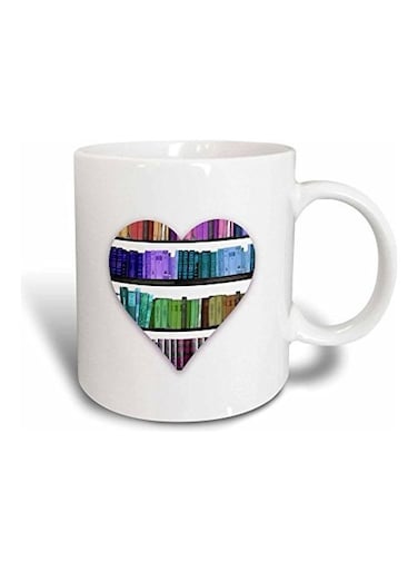 Books-Love Heart Shape Containing Colorful Rainbow Bookshelf Magic Transforming Mug White