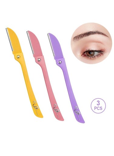 3PCS Eyebrow Trimmer Set, Stainless Steel Folding Eyebrow Razor, Beauty Eyebrow Trimming Tool for Girls (Yellow/Pink/Purple)