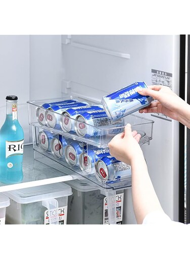 BUYMORE Beautiful Useful Youthful Double-Layer Stackable Automatic Rolling Beverage Organizer, Countertops Storage Organizer, Pop Soda Can Dispenser Suitable for Fridge Kitchen Camping 36.5X15.5X16CM