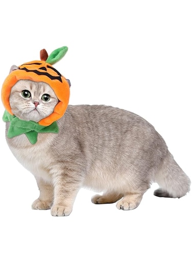 CZolden Halloween Cat Costumes Pumpkin Cat Hat Pet Cosplay Costume Cap for Halloween Kitty Dress Up Accessories