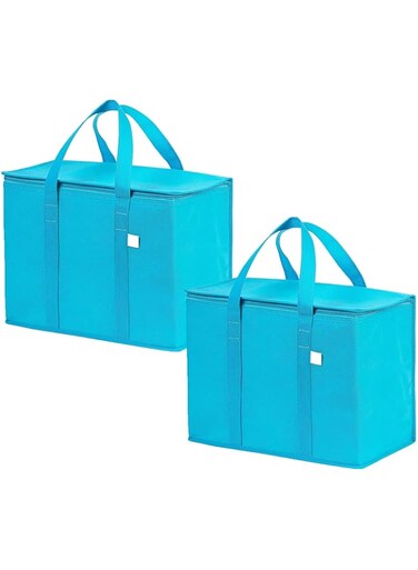 Excefore Insulated Reusable Grocery Shopping Bag - Large Cooler Tote with Zippered Top for Hot/Cold Food Transport, Perfect for Picnic, Camping, BBQ - Durable &amp; Foldable - 41x23x32cm, Blue