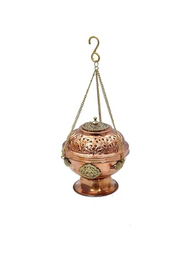 Quesera&reg; Copper Hanging Bakhoor Burner with FREE MAGIC COAL/Mabkhara/Hanging incense burner/home fragrance/home decor/incense holder/lobandaan/bhakhoor burner (15 X 15 cm)