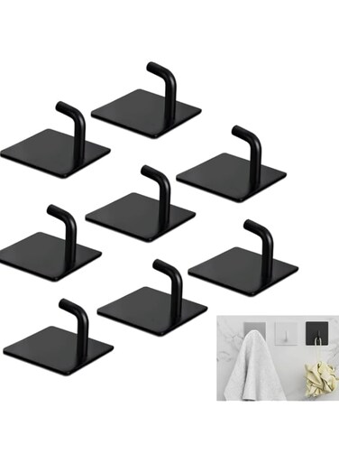 Aputue Adhesive Wall Hooks, 8 Pack Bathroom Hanger Hooks, Wall Mount Stick on 304 Stainless Steel Hooks for Hanging Towel, Coat, Key Home Kitchen, Self-Adhesive Heavy Duty Towel Shower Hooks