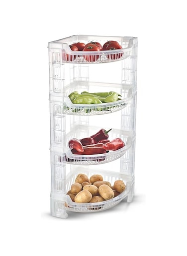 Royalford 4-Layer Corner Rack- Multi-Purpose Storage Rack Perfect for Home, Kitchen, Bathroom, Office Strong and Durable Plastic Shelf White RF10881