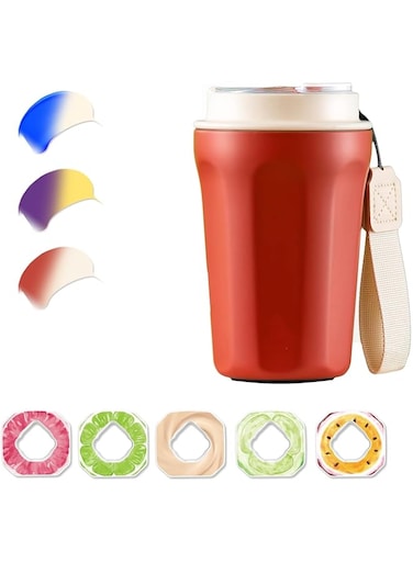 MAKINGTEC Air Flavoured Water Bottle with Straw &amp; 5 Scent Flavoured Pods, 450ML Vacuum Insulated Metal Drinking Bottle BPA Free &amp; Leakproof, Fruity Extract Ring 0 Sugar 0 Calorie (Red)