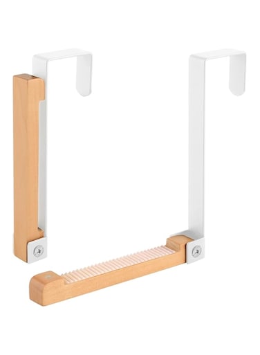 Over The Door Hooks, Foldable Sturdy Metal Wood Combined Door Laundry Hanger with Anti Slip Strip, Portable Door Back Mounted Non-Perforated Clothes Bag Robes Coats Storage Rack Wreath Hanger(2pcs)