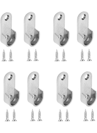 Oval Closet Rod End Flange Bracket Supports Furniture Hardware Accessories Wardrobe Tube Support Bracket With Screws Clothes Hanging Rod Holder (Pack 8)