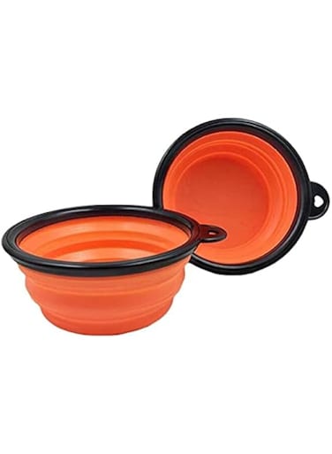 ZILLE - Dog Feeding - 1PC Folding Silicone Dog Bowl Outfit Portable Travel Bowl For Dog Feeder Utensils Small Mudium Dog Bowls Pet Accessories GYH (Orange)