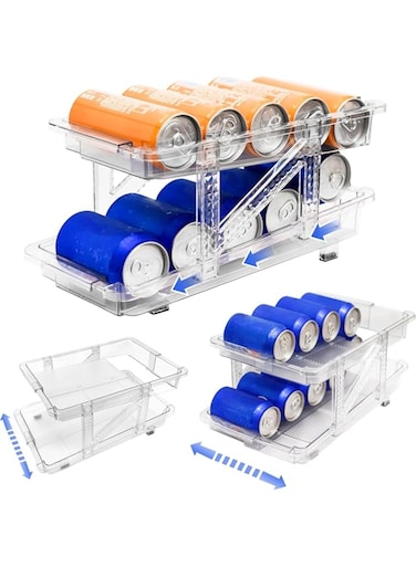 Azonee Refrigerator Soda Can Dispenser, Adjustable Width Rolling Soda Can Organizer, Stackable Refrigerator Beverage Organizer, Suitable for Refrigerator, Pantry, Kitchen, Cabinet