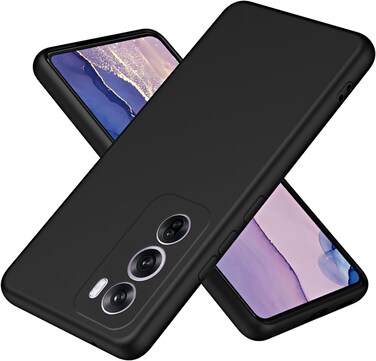 Case for Oppo Reno12 Pro 5G, Liquid Gel Rubber Bumper Case with Soft Microfiber Lining Cushion Slim Hard Shell Shockproof Protective Cover for Reno 12 Pro 2024 (Black)