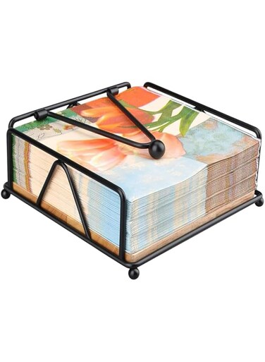 ALMEKAQUZ Flat Napkin Holder, Metal Kitchen Napkin Holder with Weighted Tension Arm Rustic, Tissue Paper Dispenser for Countertop, Table Kitchen, Dining Room