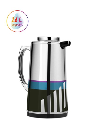 RF7948 1.6L Silver Vacuum Flask - Stainless Steel Keeping Hot/Cold Long Hour Heat/Cold Retention, Multi-Walled, Hot Water, Tea, Beverage   Ideal for Social Occasion &amp; Outings   1 Year Warranty Silver/Black